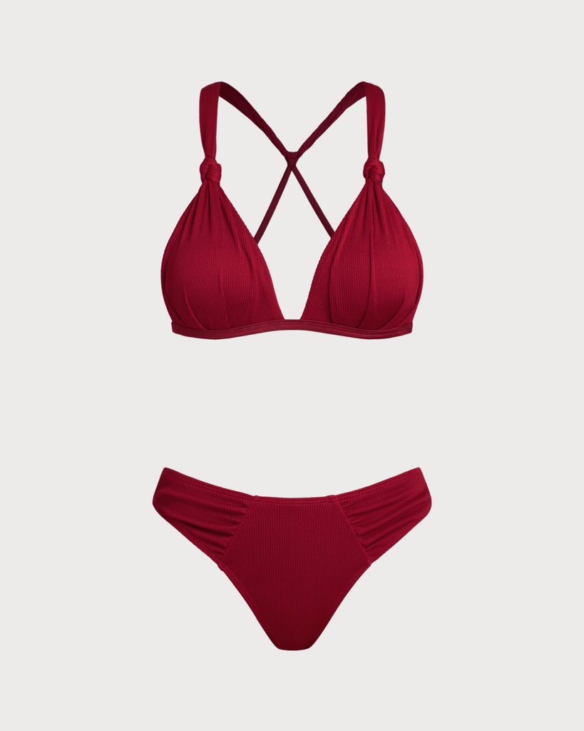 Women's Knitted Polyester Bikini Set Red Bikinis - RIHOAS