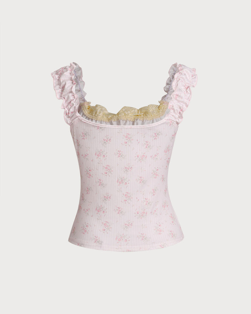 Pink Floral Ruched Camis - RIHOAS