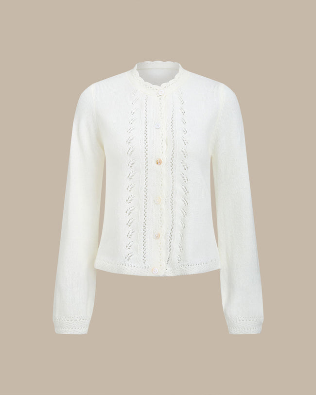 Women's Knitted Polyester Cardigan Beige Tops - RIHOAS