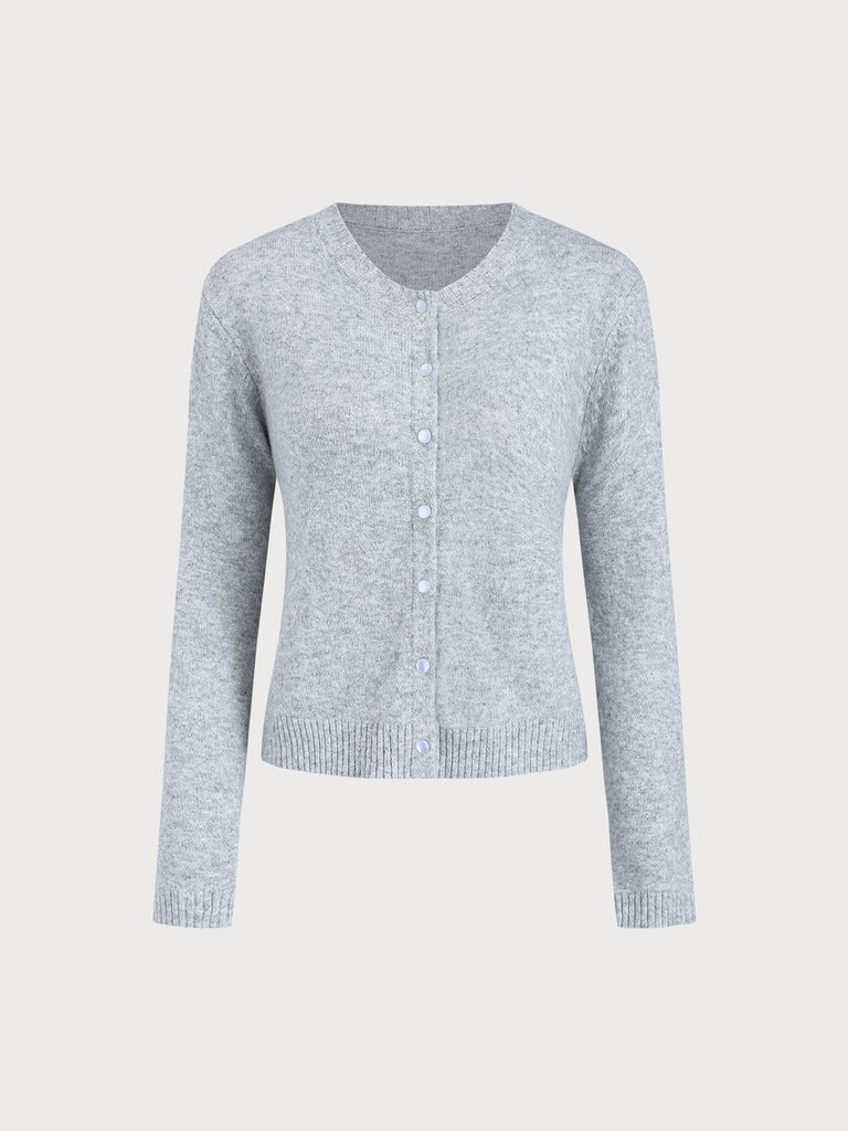 Women's Knitted Polyester Cardigan Grey Tops - RIHOAS