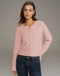 Women's Knitted Polyester Cardigan Pink Tops - RIHOAS