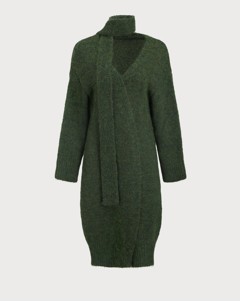 Women's Knitted Polyester Cardigan Sweater Green Tops - RIHOAS