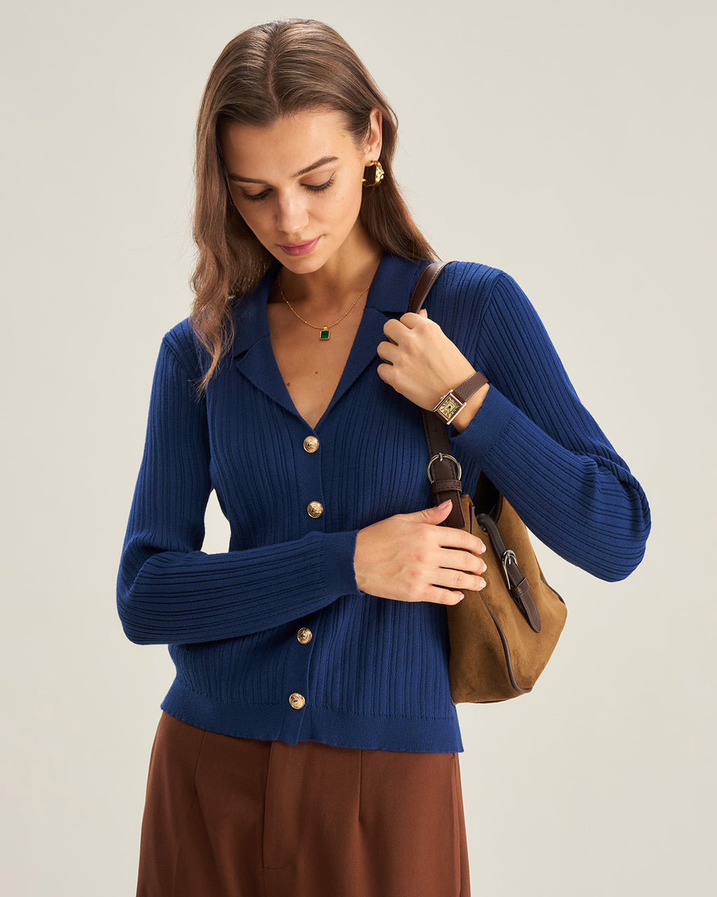Women's Knitted Polyester Cardigan Sweater Tops - RIHOAS