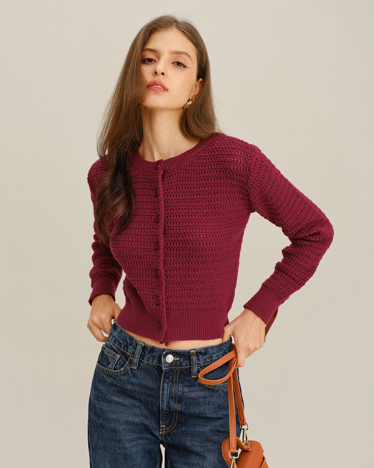 Women's Knitted Polyester Cardigan Tops - RIHOAS