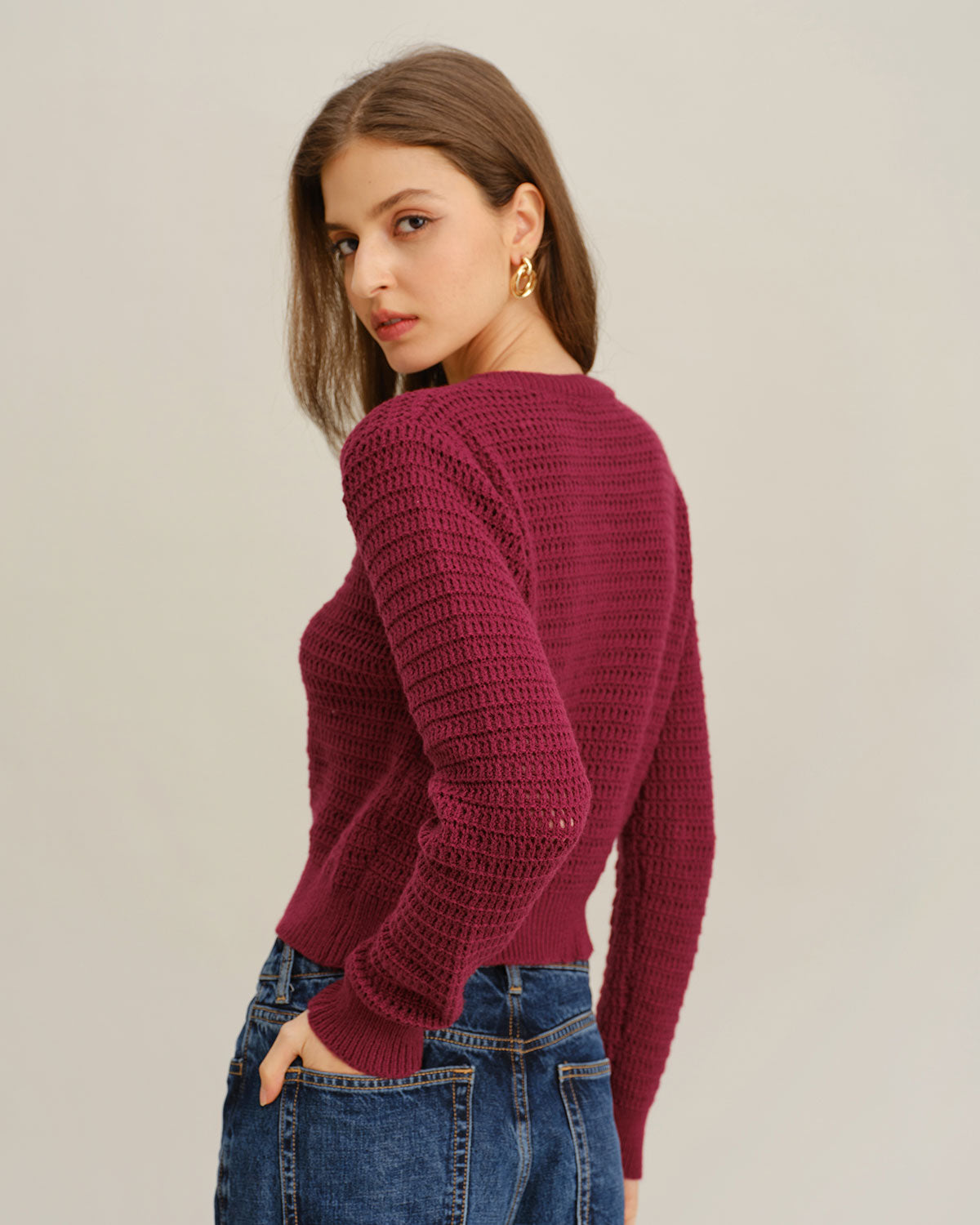 Women's Knitted Polyester Cardigan Tops - RIHOAS