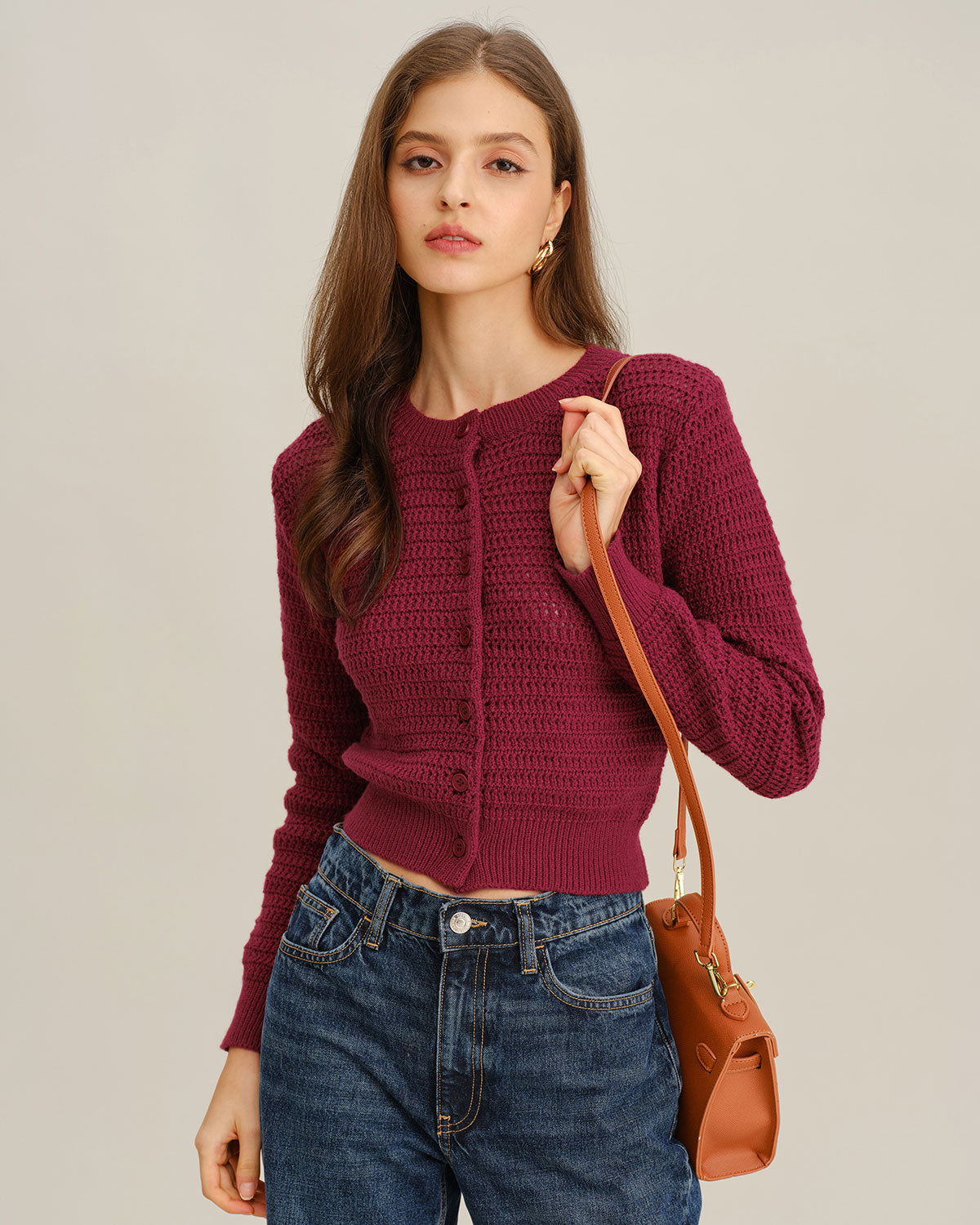 Women's Knitted Polyester Cardigan Tops - RIHOAS