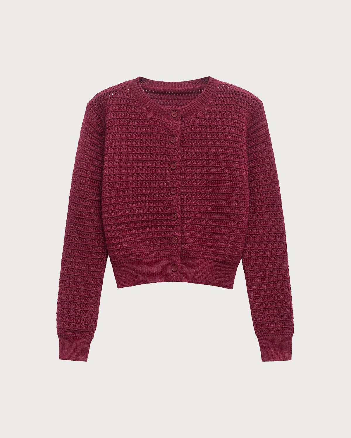 Women's Knitted Polyester Cardigan Wine Red Tops - RIHOAS