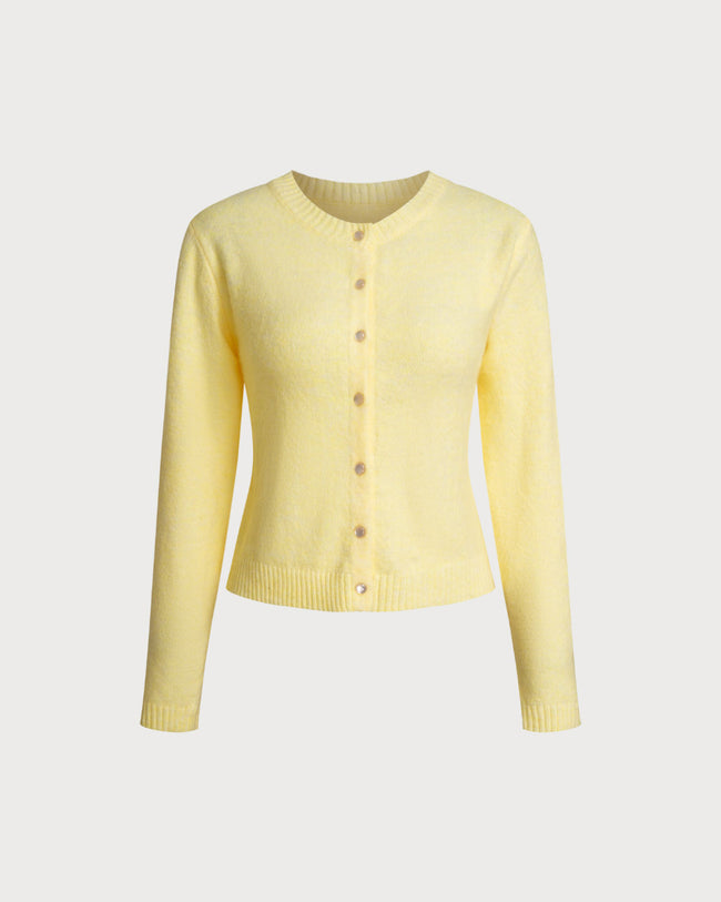 Women's Knitted Polyester Cardigan Yellow Tops - RIHOAS
