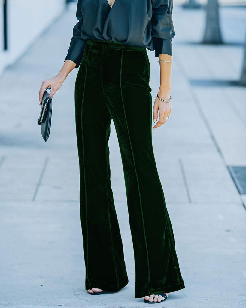 Women's Knitted Polyester Casual Pants Green Bottoms - RIHOAS