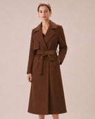 Women's Knitted Polyester Coat Brown - RIHOAS