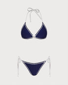 Women's Knitted Polyester Color Block Bikini Set Blue Bikinis - RIHOAS