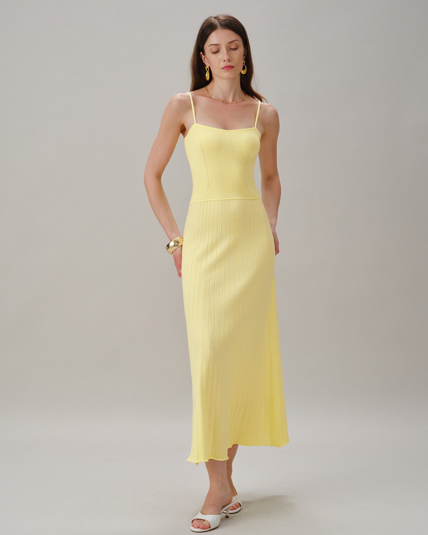 Yellow Textured Slip Sweater Midi Dress & Reviews - Yellow - Dresses