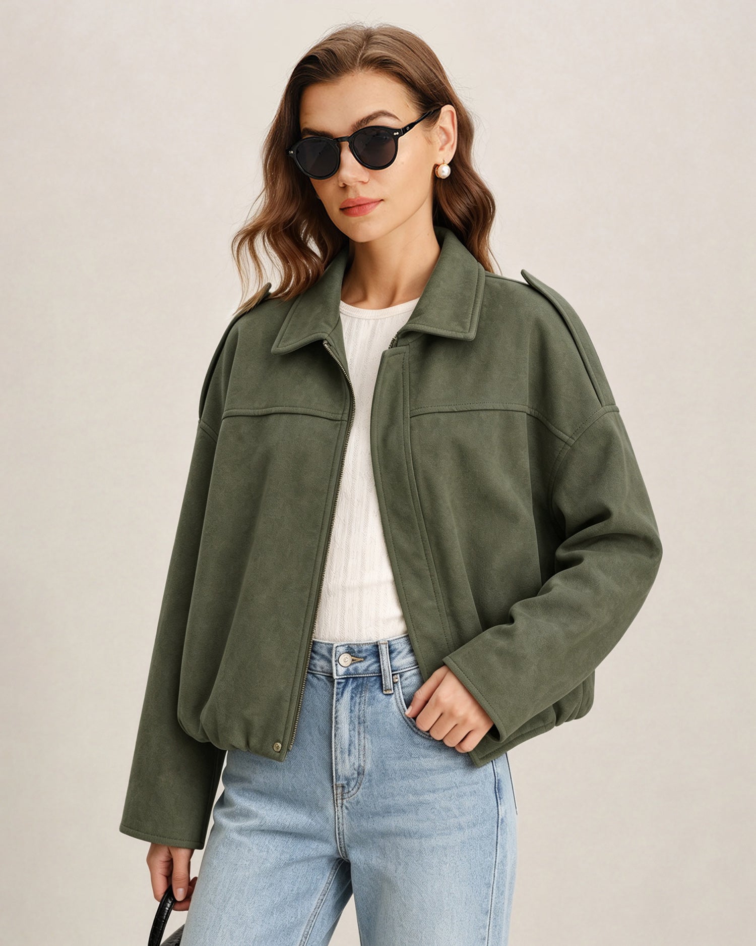 Women's Knitted Polyester Jacket Green - RIHOAS