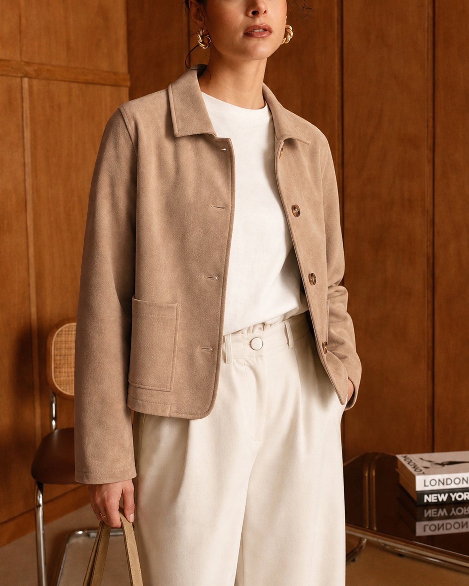 Women's Knitted Polyester Jacket Khaki - RIHOAS