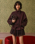 Women's Knitted Polyester Jacket Wine Red - RIHOAS
