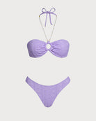 Women's Knitted Polyester Jacquard Bikini Set Purple Bikinis - RIHOAS