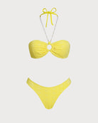 Women's Knitted Polyester Jacquard Bikini Set Yellow Bikinis - RIHOAS