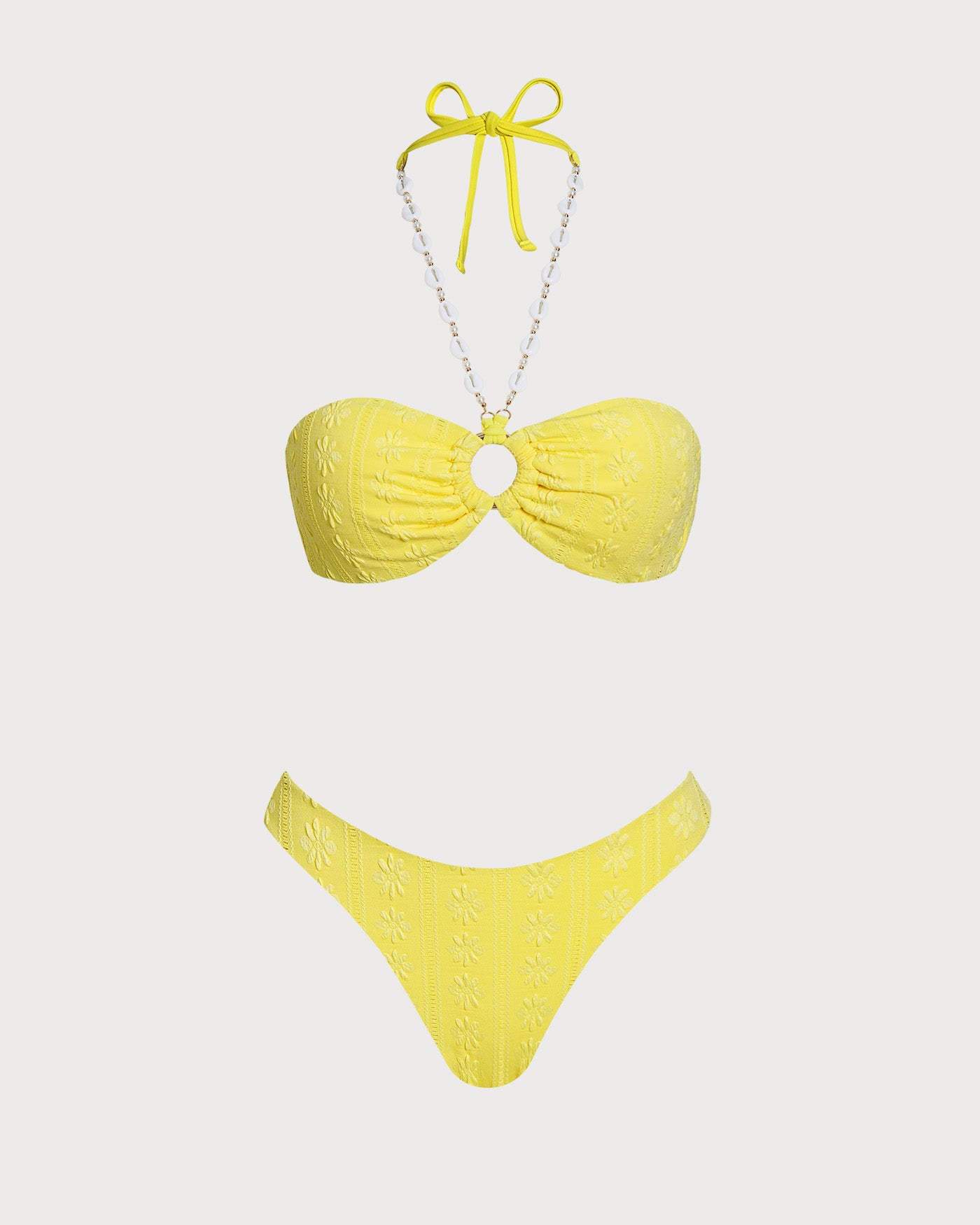 Women's Knitted Polyester Jacquard Bikini Set Yellow Bikinis - RIHOAS