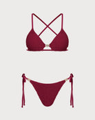 Women's Knitted Polyester Jacquard Trim Bikini Set Wine Red Bikinis - RIHOAS