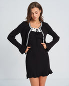 Women's Knitted Polyester Knit Cardigans Black Tops - RIHOAS