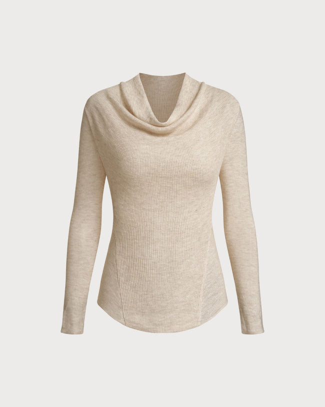 Women's Knitted Polyester Knits Apricot Tops - RIHOAS