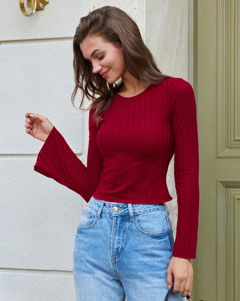 Women's Knitted Polyester Long-Sleeved Top Tops - RIHOAS