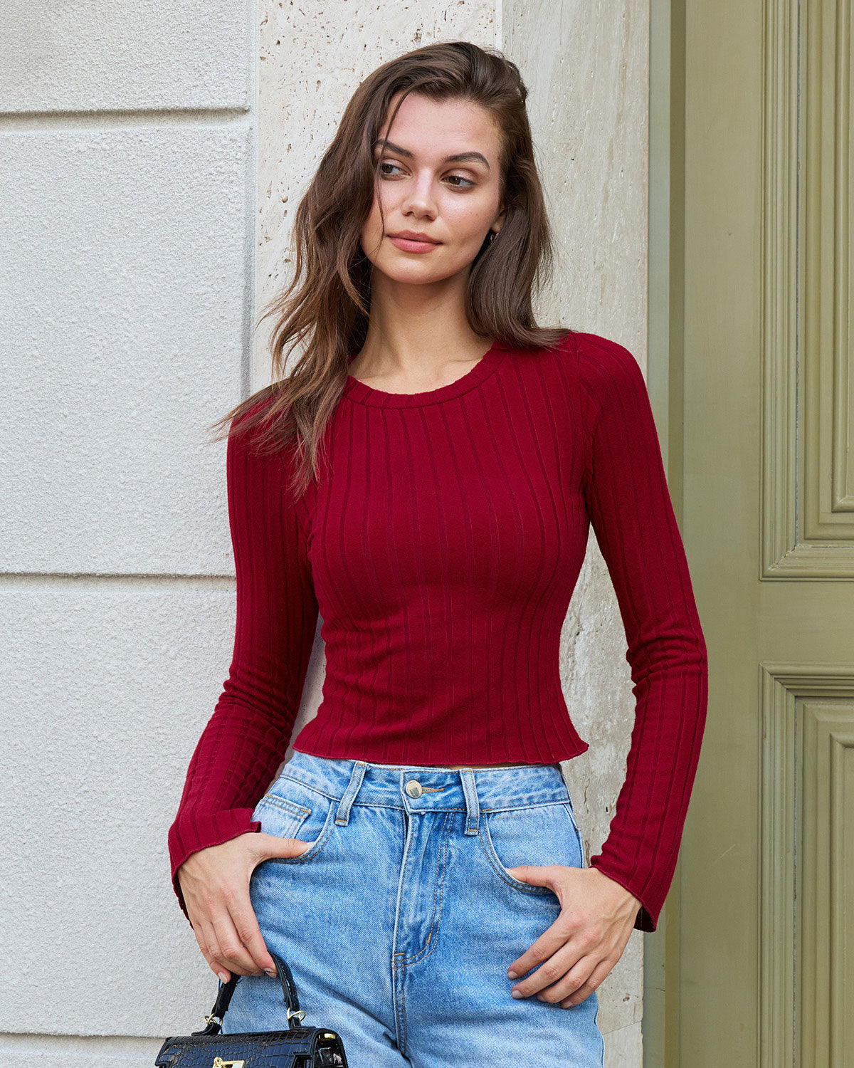 Women's Knitted Polyester Long-Sleeved Top Tops - RIHOAS
