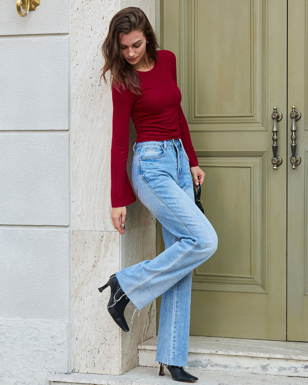 Women's Knitted Polyester Long-Sleeved Top Tops - RIHOAS