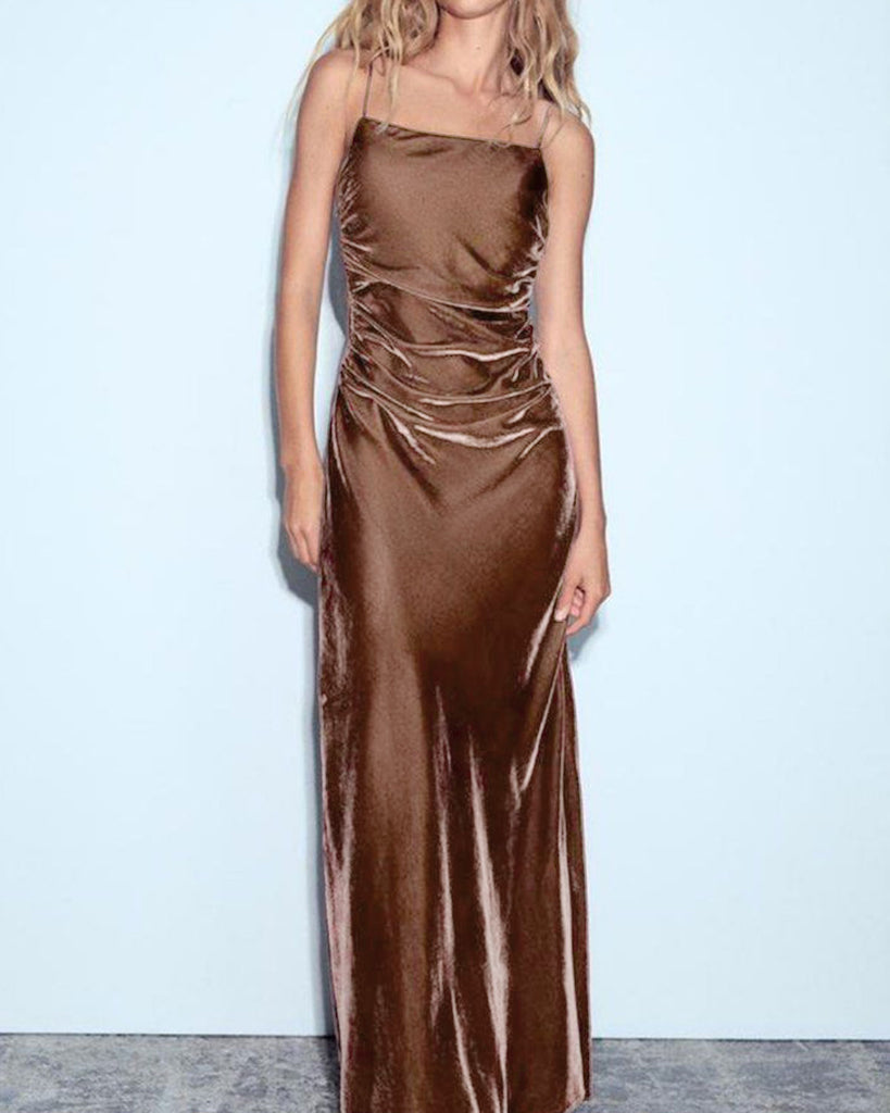 Women's Knitted Polyester Long Dress Brown Dresses - RIHOAS