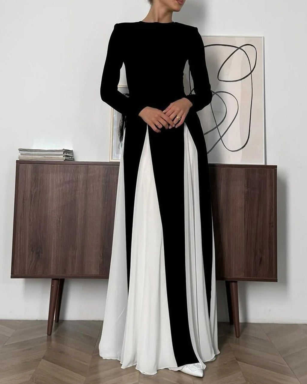 Women's Knitted Polyester Maxi Dress Black Dresses - RIHOAS