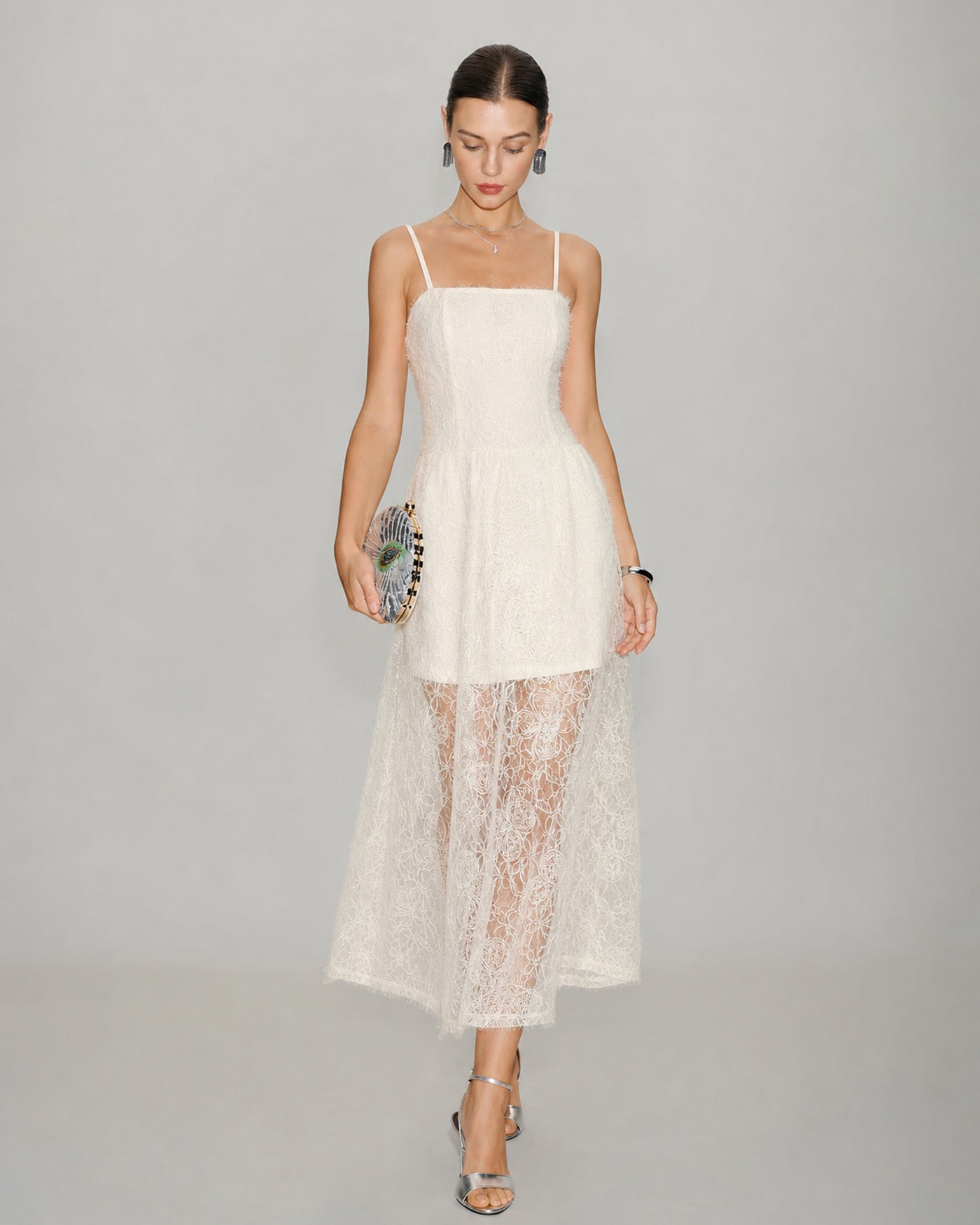 Rihoas Sheer Lace Slip Maxi Dress