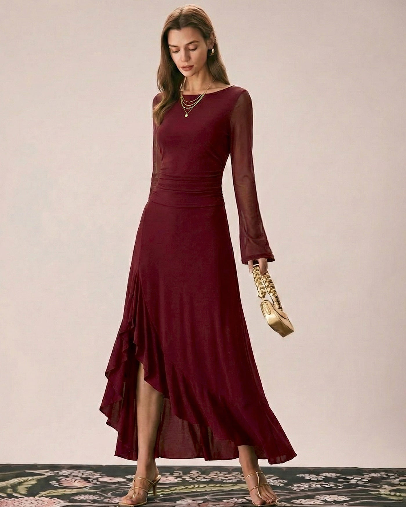 Rihoas Boat Neck Maxi Dress for Women, Red / L Rihoas Boat Neck Maxi Dress for Women, Red / L