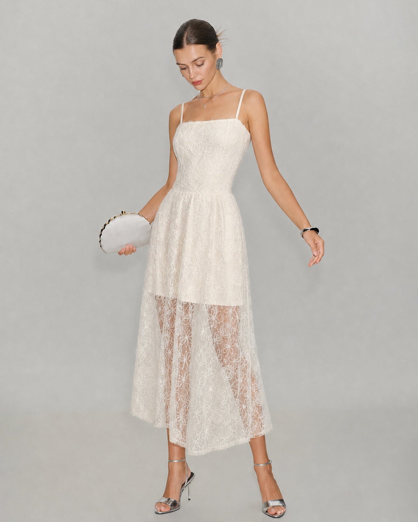 Rihoas Sheer Lace Slip Maxi Dress
