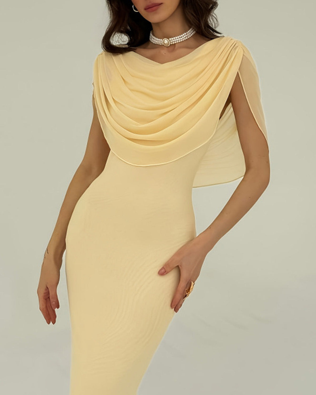 Women's Knitted Polyester Maxi Dress Yellow Dresses - RIHOAS