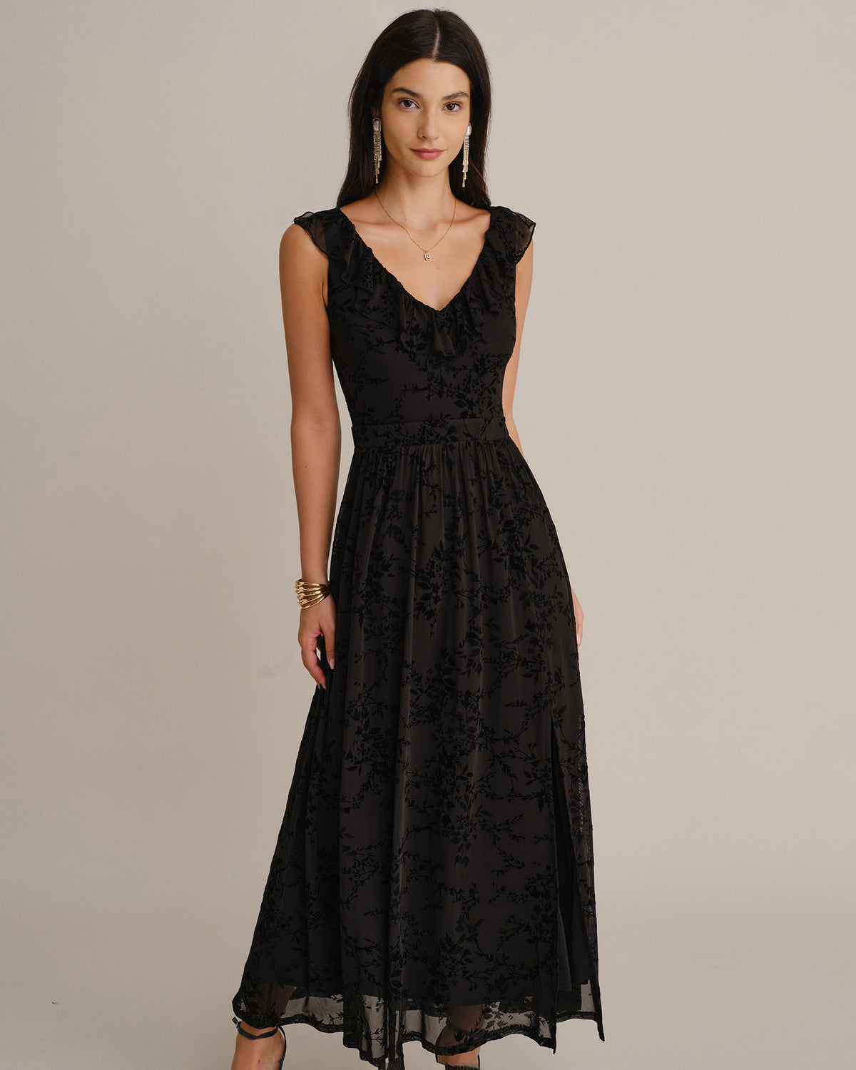 Women's Knitted Polyester Maxi Dresses Black - RIHOAS