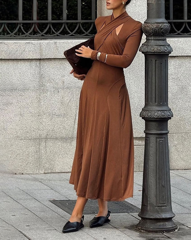 Brown Asymmetrical A-Line Maxi Dress & Reviews - Brown
