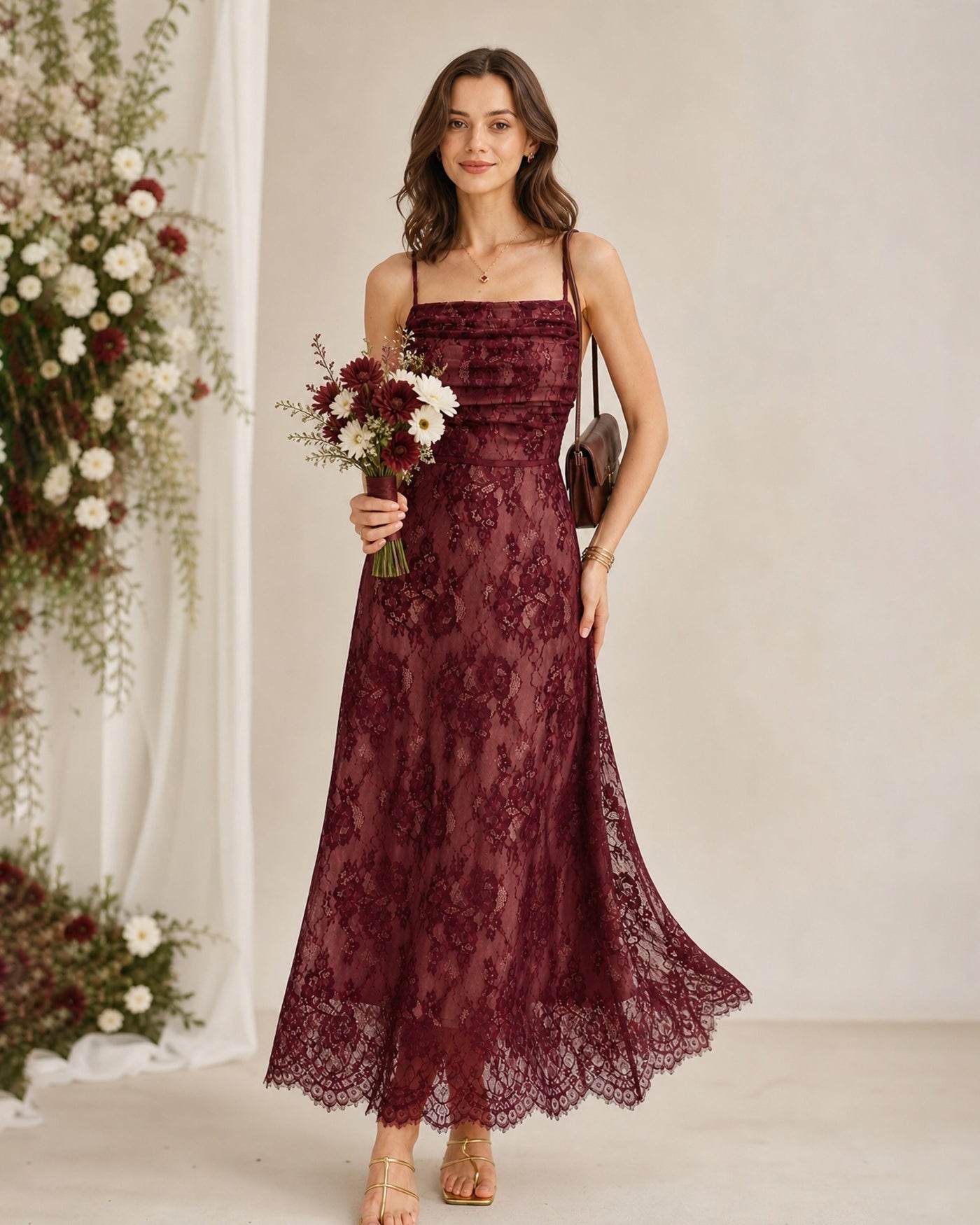 Wine Red Lace Slip Maxi Dress