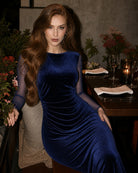 Women's Knitted Polyester Maxi Dresses Navy - RIHOAS