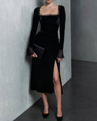 Women's Knitted Polyester Midi Dress Black - RIHOAS