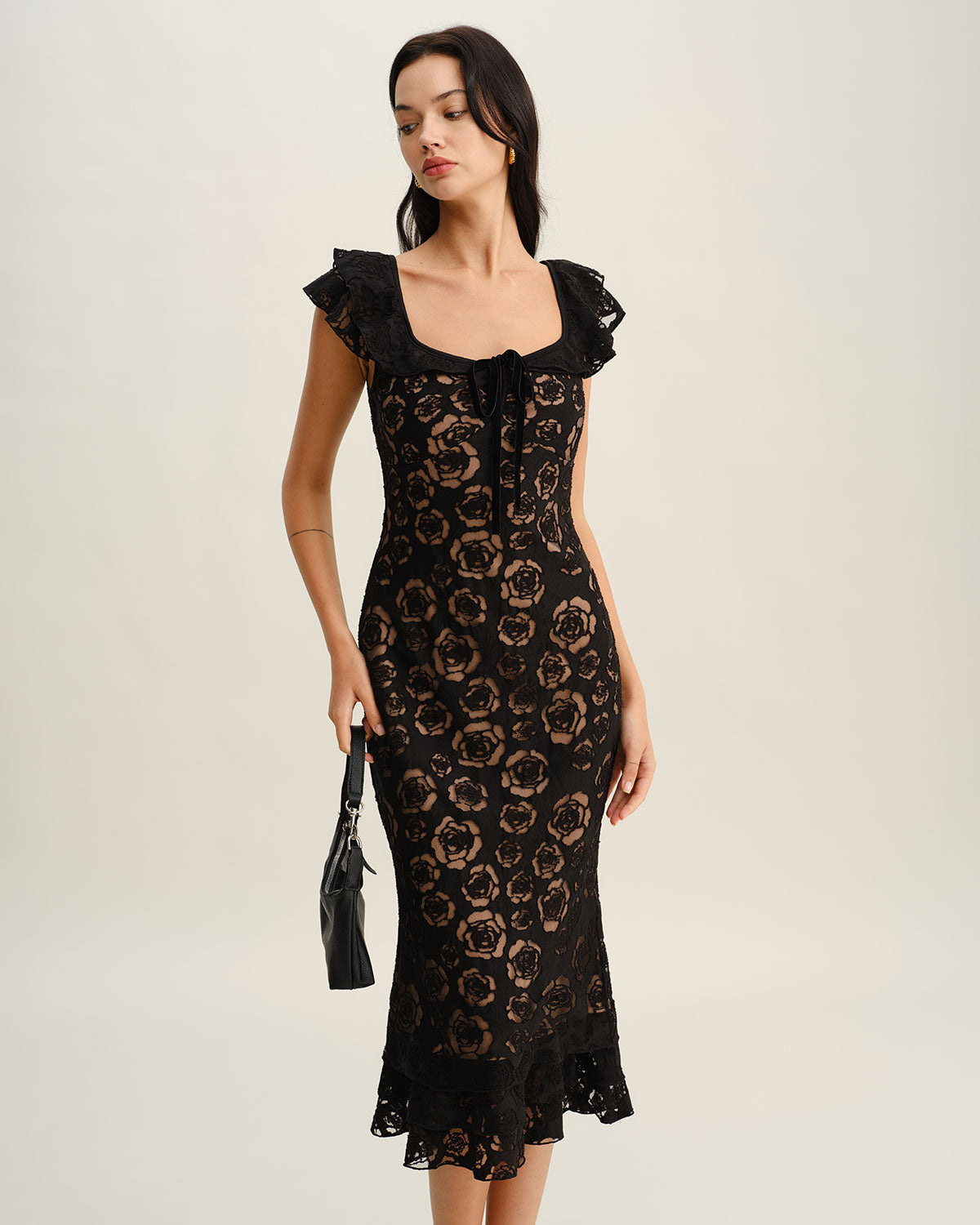 Rihoas Elegant Lace Bodycon Midi Dress