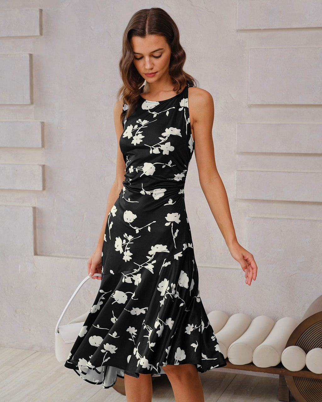 Women's Knitted Polyester Midi Dress Black Dresses - RIHOAS