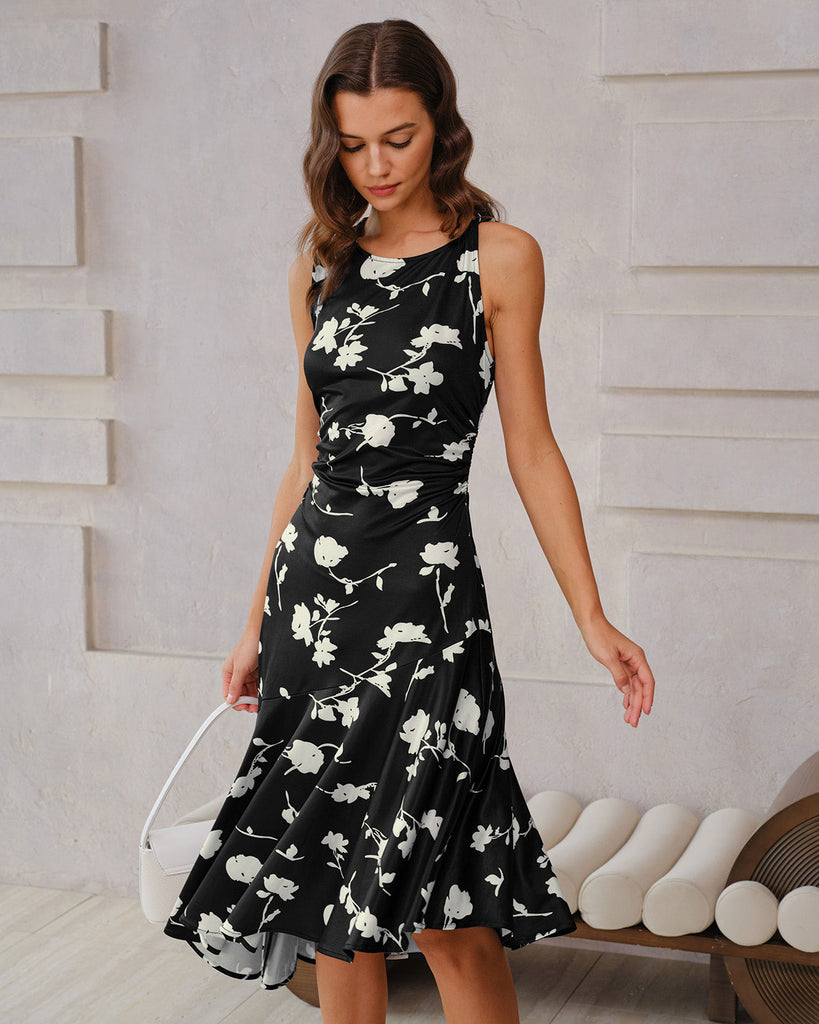 Women's Knitted Polyester Midi Dress Black Dresses - RIHOAS