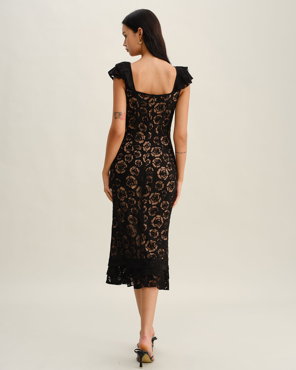 knee length dresses for ladies Black Midi Mermaid Dress – Elegant Sleeveless Fit & Flare