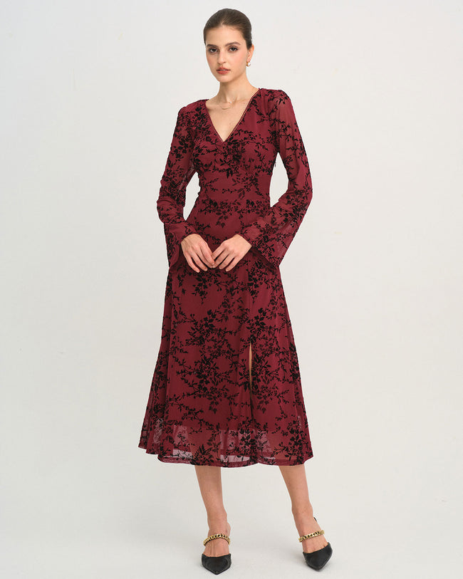 Women's Knitted Polyester Midi Dress Red Dresses - RIHOAS