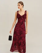 Women's Knitted Polyester Midi Dress Red Dresses - RIHOAS