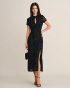 Women's Knitted Polyester Midi Dresses Black - RIHOAS