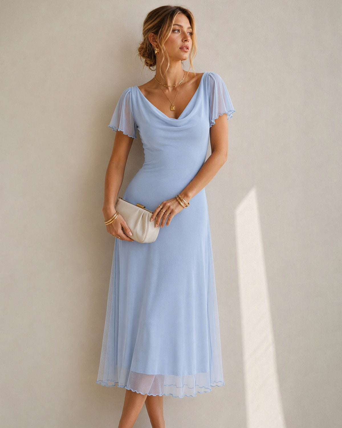Women's Knitted Polyester Midi Dresses Blue - RIHOAS