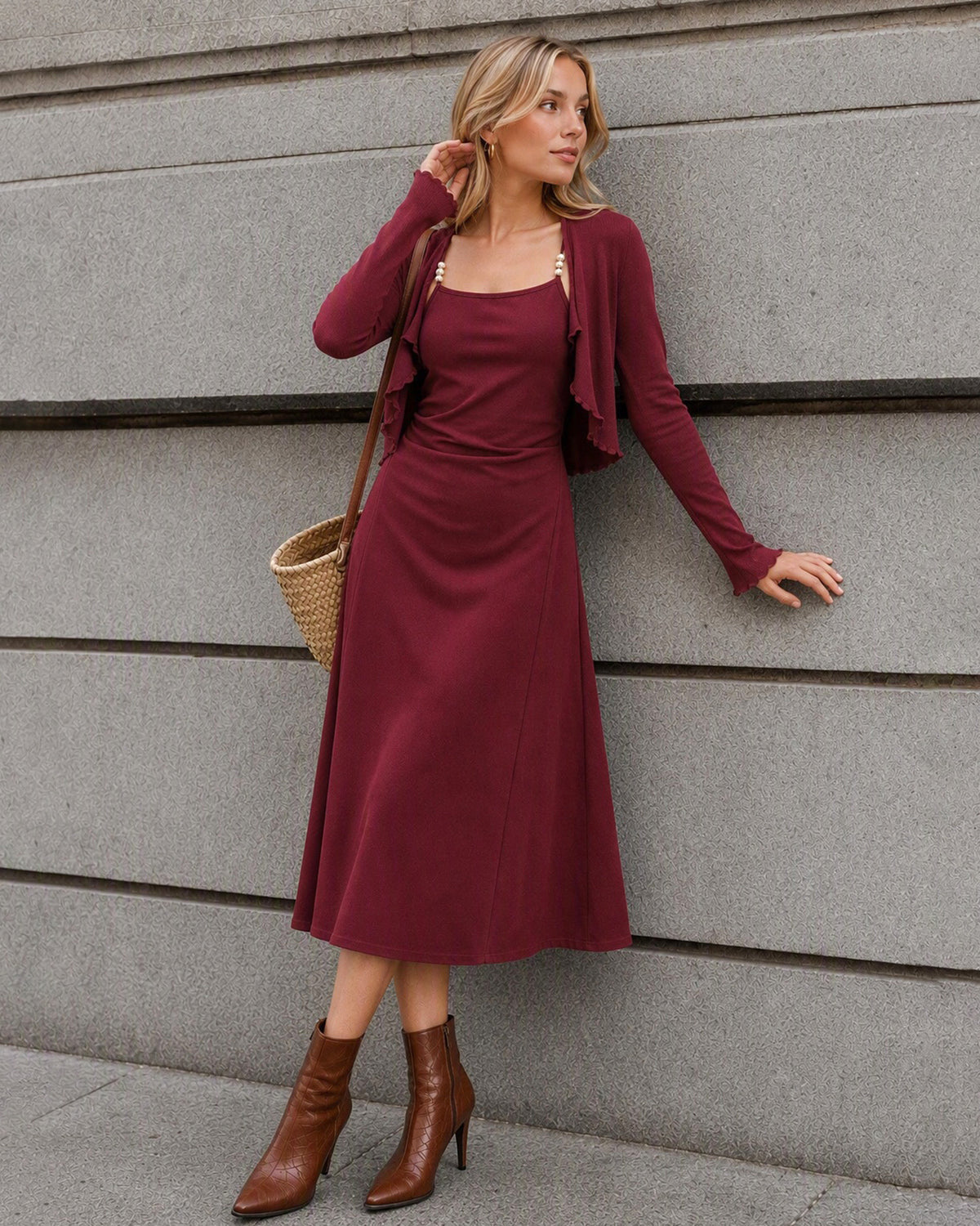 Women's Knitted Polyester Midi Dresses - RIHOAS