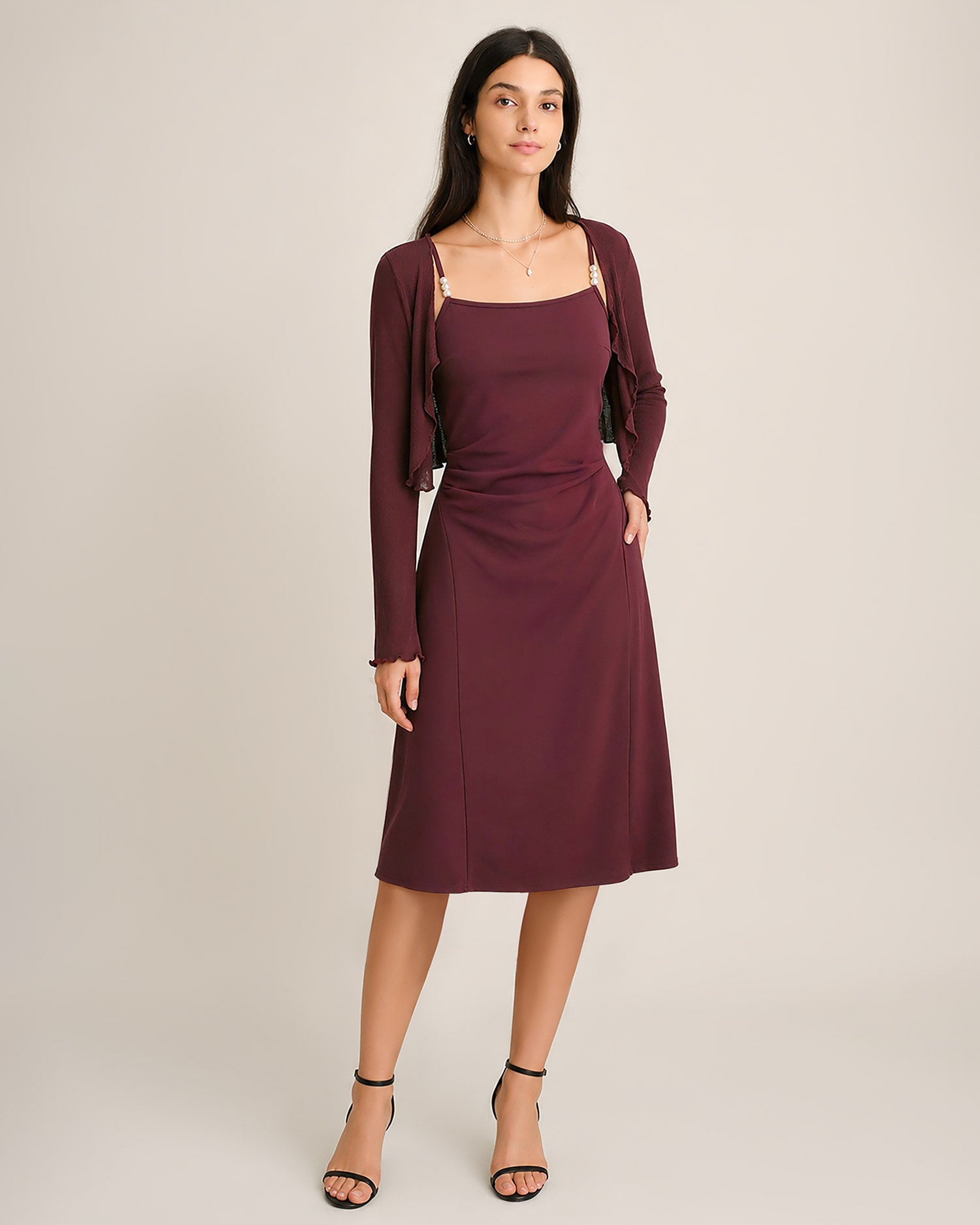 Women's Knitted Polyester Midi Dresses - RIHOAS - 01