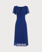 Navy Cowl Neck Mesh Midi Dress 02